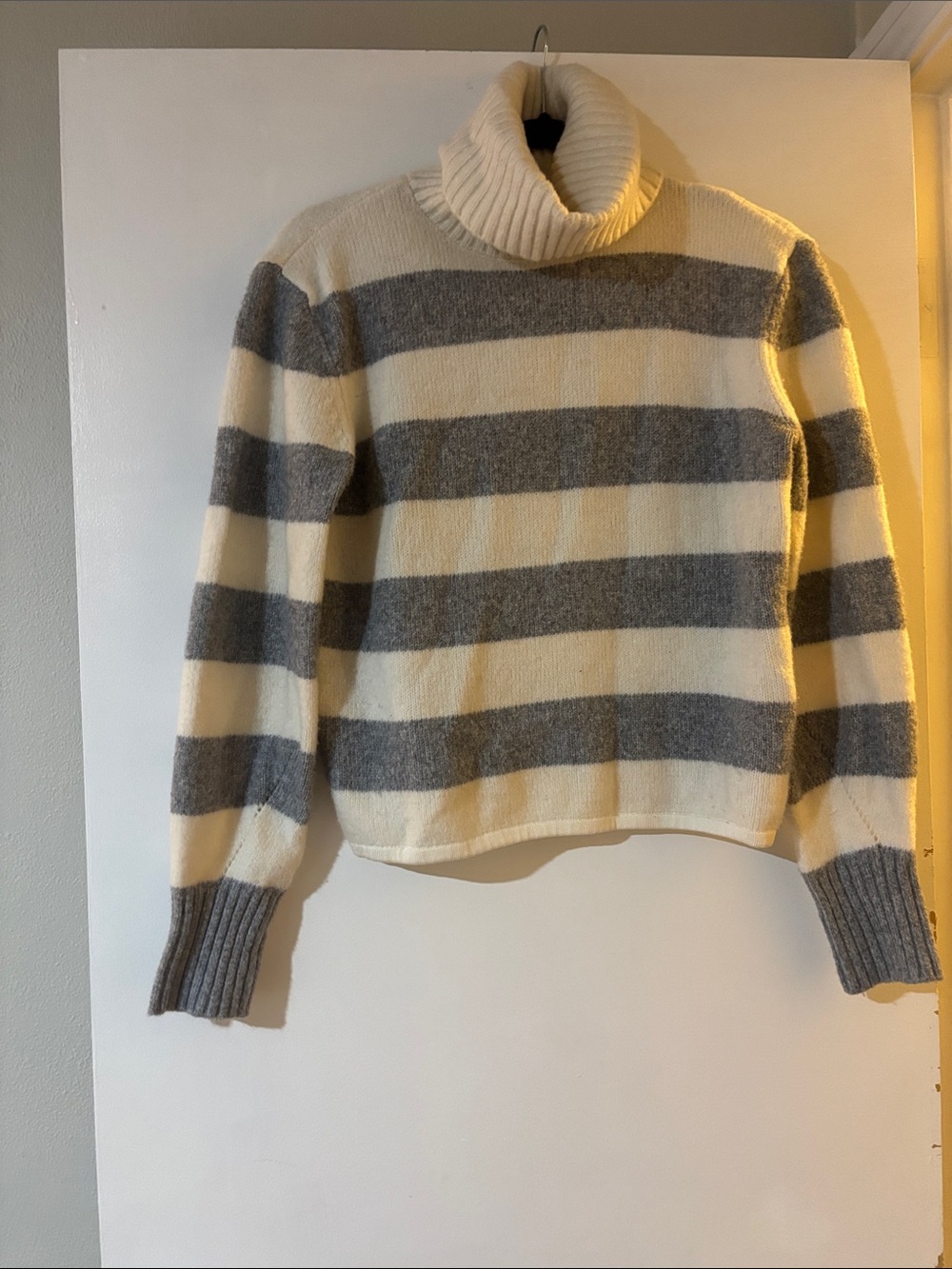 Calvin Klein Jeans Cream & Gray Striped Turtleneck Sweater